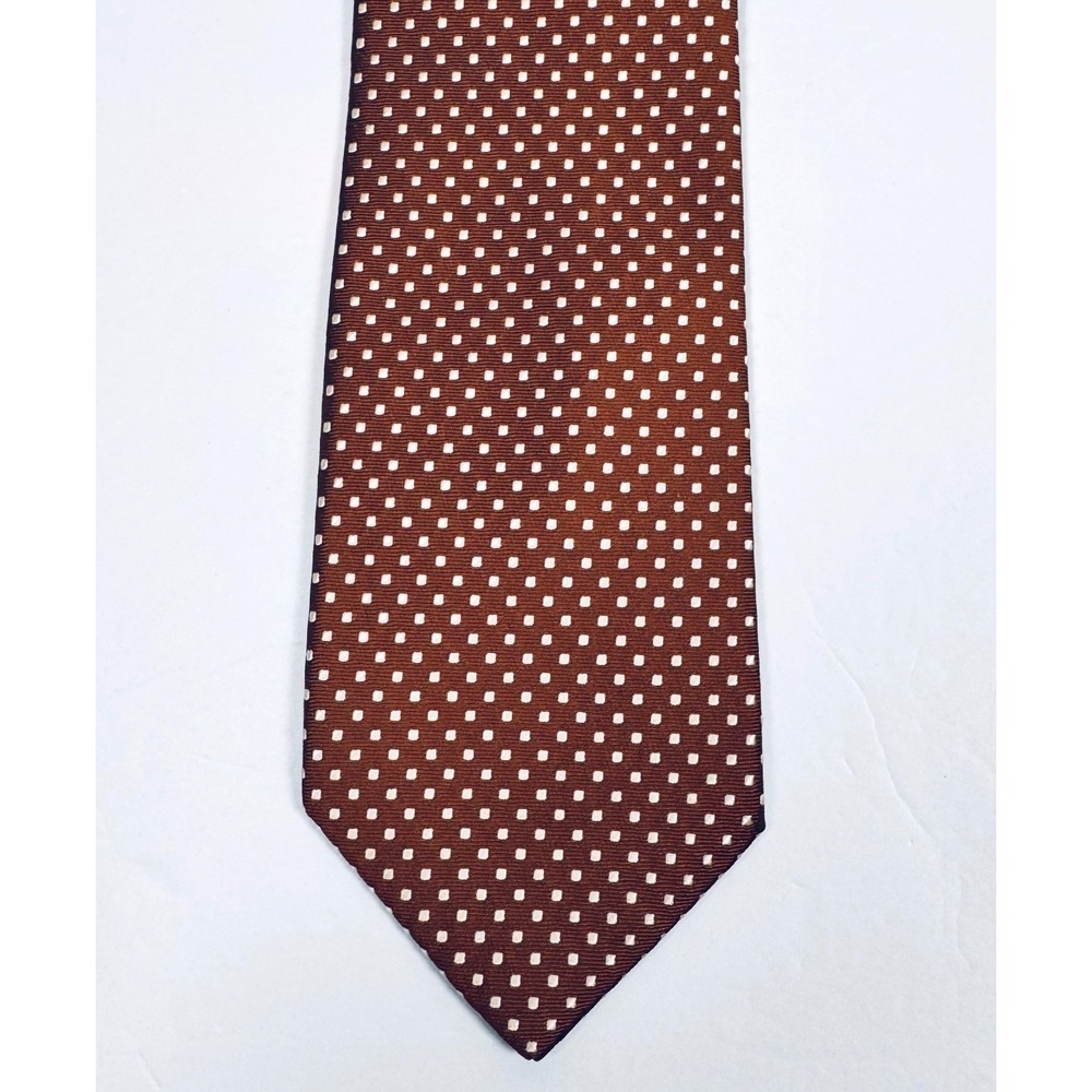 Jos A Bank Executive Collection Tie Brown White‎ Polka Dit Silk Necktie Classic